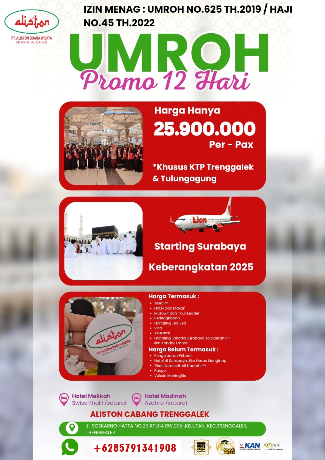 Travel Umroh di Tanggunggunung Kabupaten Tulungagung WA +6285791341908